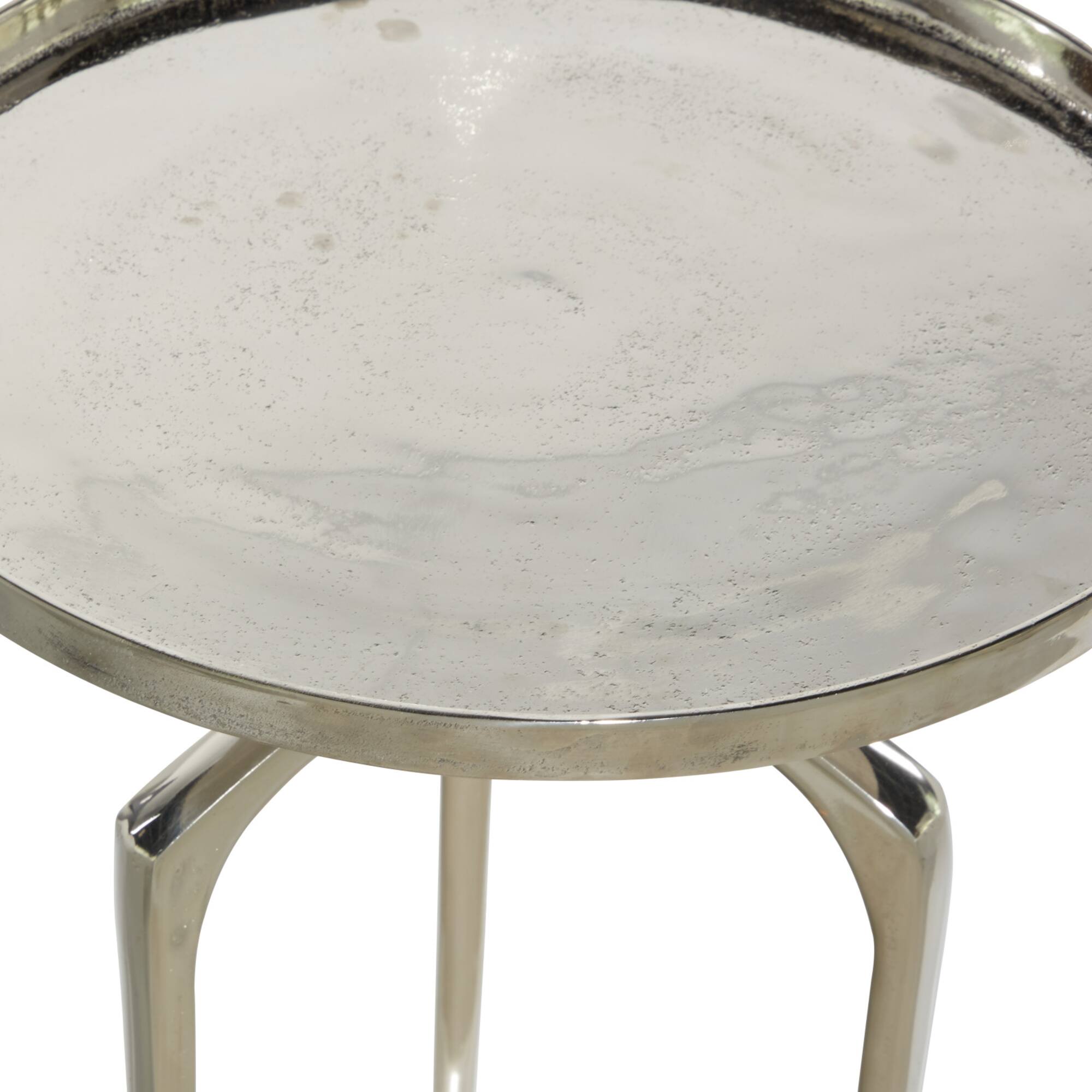 25" Contemporary Round Silver Aluminum Raised Edge Accent Table